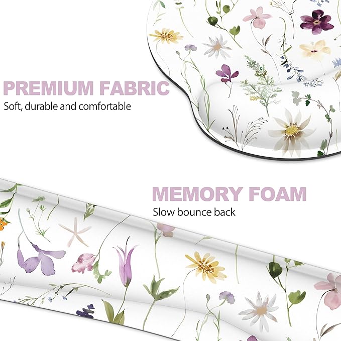 Ergonomic Mouse Pad with Wrist Rest and Keyboard Wrist Rest, Mousepad and Wrist Rest for Computer Keyboard, Non-Slip Rubber Base, Mouse Pad Wrist Support for Gaming, Flowers and Plants