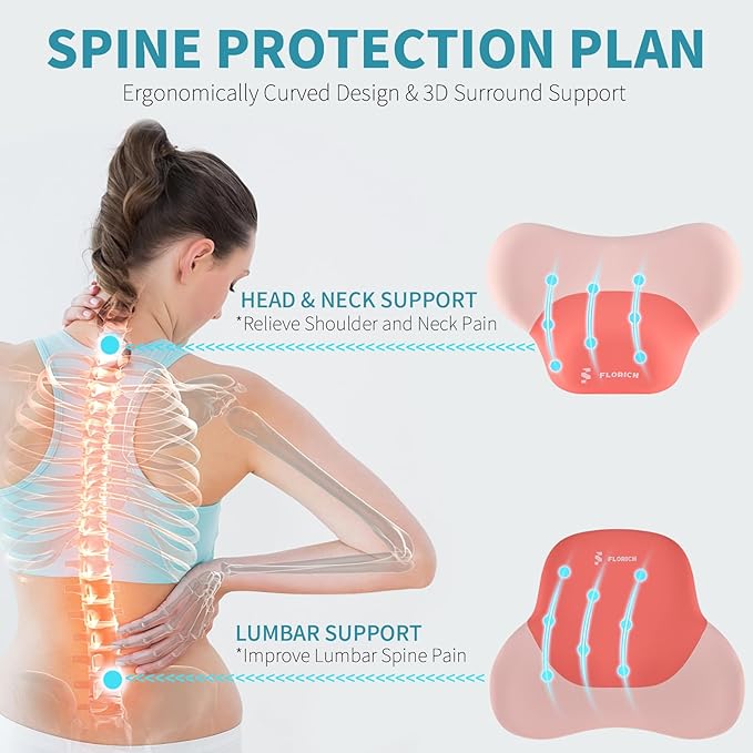 FLORICH Car Neck Headrest Pillows, Ergonomic Office Chair Seat Cushions, Car Lumbar Back Support Pads, for Back, Coccyx, Tailbone, Hip & Spine Comfort, Ergonomic Hip Pillow