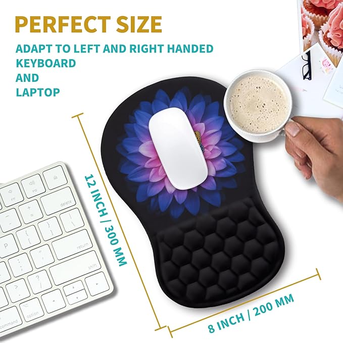 Hokafenle Ergonomic Mouse Pad Wrist Support, Wrist Rest Mousepad for Carpal Tunnel with Integrated Memory Foam Slope Massage Bulge (11.8x7.9 inch,Butterfly Lotus Floral)