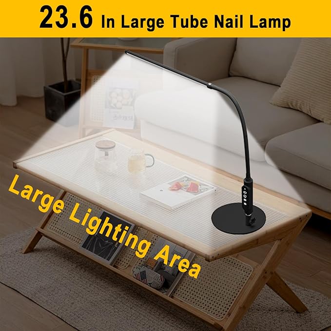 CGBE Led Desk Lamp: 360° Adjustable Nail Light for Desk with 3 Color Modes 5 Brightness, 23.6-Inch Nail Lamp for Desk for Salon Manicurist Tattoo Crafts Sewing Work Reading Game - Black