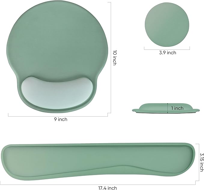 Ergonomic Keyboard Mouse Pad Wrist Rest Support Set for Laptop/Computer/Desktop,Memory Foam Hand Rest Wrist Cushion for Gaming/Office,Lightweight Comfortable (Green)