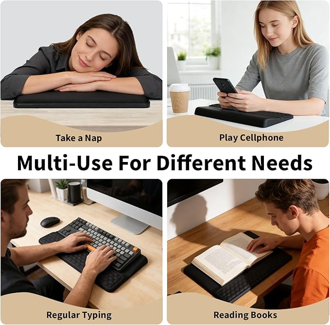 Wrist Rest with Keyboard Stand, Computer Wrist Support Pad, Ergonomic Keyboard Riser Hand Rest Soft Memory Foam Cushion Holder Gaming Typing Desk Accessories for Office Home School（Black）