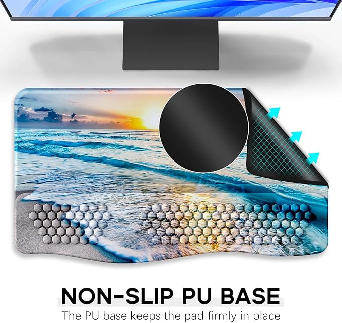 JIKIOU Keyboard Stand with Wrist Rest, Computer Keyboard Stand Pad with Non-Slip Base, Comfy Ergonomic Keyboard Riser Holder for Gaming Office Home 17.13x9.5 in (06Beach)