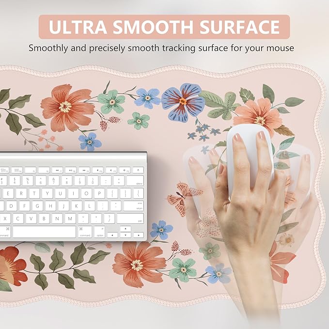 iCasso Desk Mat, Scalloped Desk Matt for Desktop, Cute Desk Pad Mat, XXL Large Mouse Pad, Anti-Slip Big Mousepad with Stitched Edges, Keyboard Pad Mouse Mat for Computer(Light Pink)