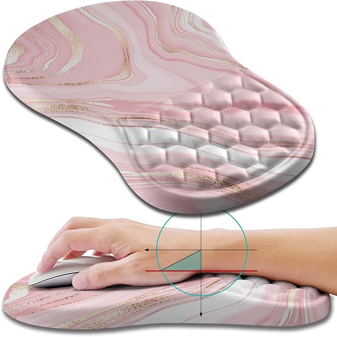 Hokafenle Ergonomic Mouse Pad Wrist Support, Wrist Rest Mousepad for Carpal Tunnel with Integrated Memory Foam Slope Massage Bulge (11.8x7.9 inch,Pink Fluid)