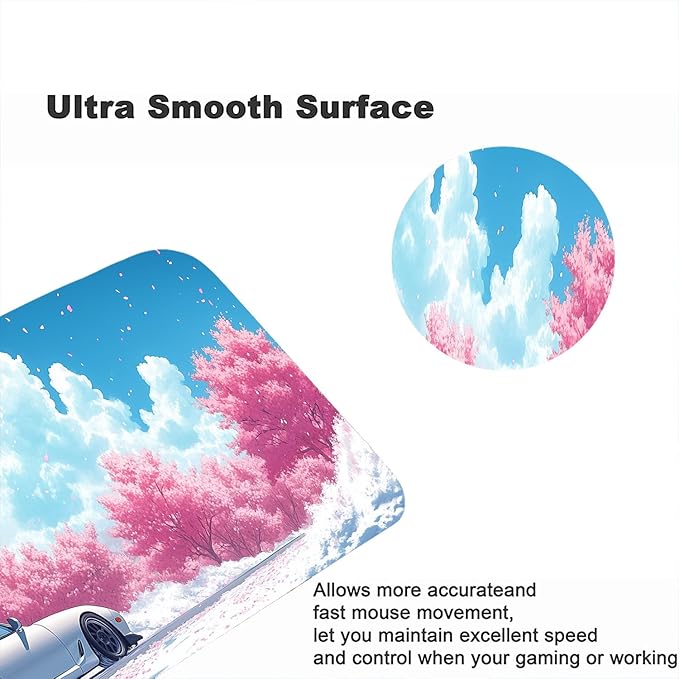 Japanese Anime Desk Pad Mouse Pad Pink Cherry Blossom Trees Car Mousepad XL Large Gaming Mouse Pad Laptop Keyboard Mat Desk Pad 31.5"x11.8" Office Computer Keyboard Laptop Home