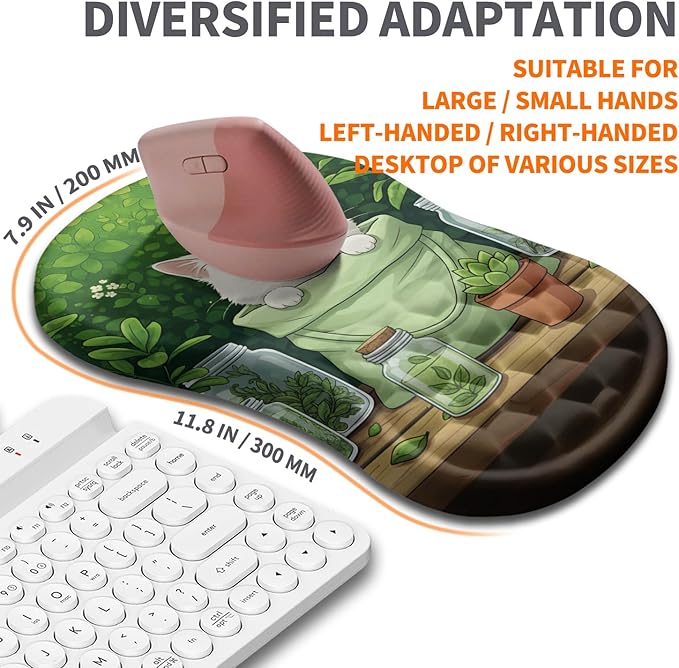 Ergonomic Joint Wrist Support Mouse Pad with Memory Foam Cushion Massage Bump, Carpal Tunnel Mousepad Slope Design for Wrist Rest, 11.8x7.9 in, Cute Kitten
