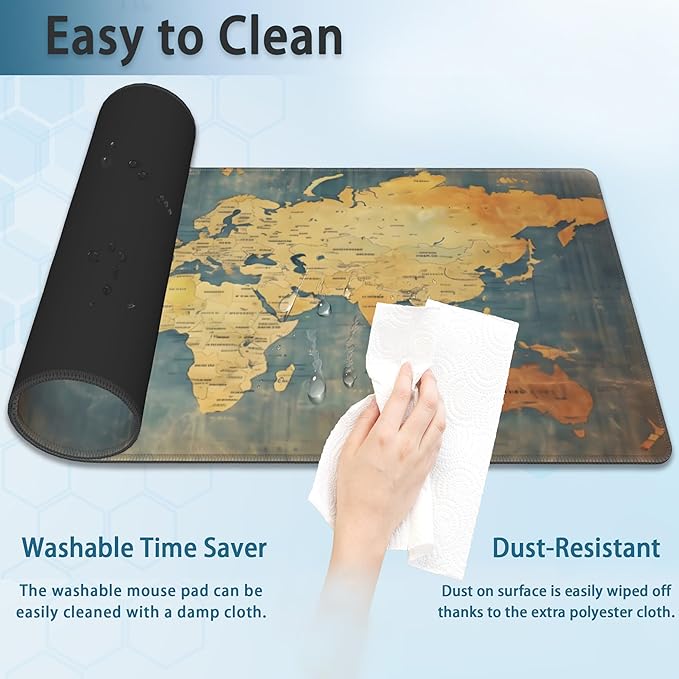 Gaming Mouse Pad, Grunge Vintage World Map Extended Mouse Pad Gaming Large, Big Desk Mat with Non-Slip Base and Stitched Edge, Long Computer Keyboard Mouse Mat for Home Office Work 31.5"x11.8"