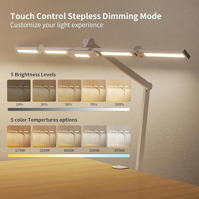 Led Desk Lamp with Clamp, 41" Architect Desk Lamp, 24W Ultra Bright Auto Dimming Computer Light, Eye-Caring Task Lamp for Home Office, Reading, Study, Dual Monitors, Workbench