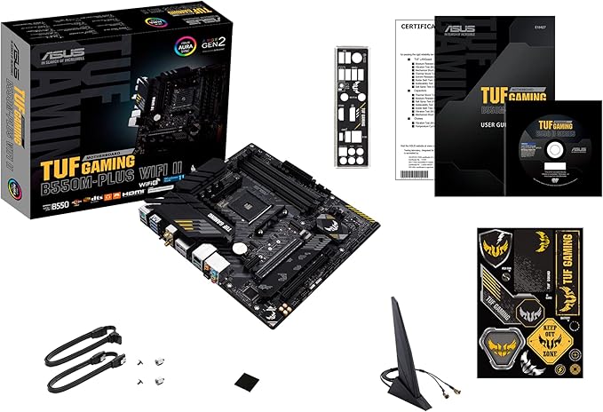 ASUS TUF GAMING B550M-PLUS WiFi II AMD AM4 (3rd Gen Ryzen) microATX gaming motherboard (PCIe 4.0, WiFi 6 2.5Gb LAN, BIOS FlashBack, HDMI 2.1, USB 3.2 Gen 2, Addressable Gen 2 RGB header and AURA Sync)