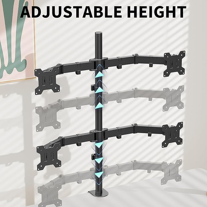 Quad Monitor Mount Heavy Duty Adjustable 4 Desk Monitor Stand for 13"-27" Screen, Computer Monitor Mount Holds Up to 22lbs with C Clamp/Grommet Base