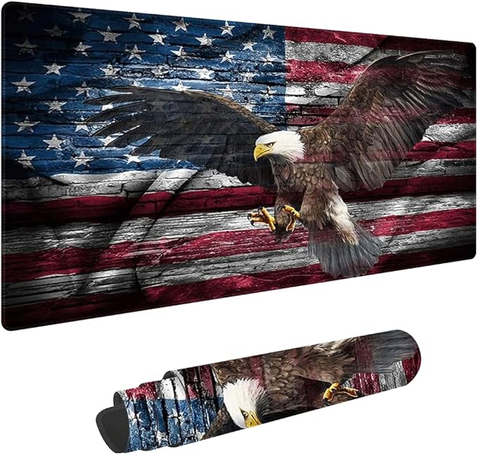 American Flag and Eagle Non-Slip Rubber Large Mouse pad for Desk,Large Gaming Mouse Pad XXL Extended Mouse pad with Stitched Edges Non-Slip Base Water Resist Pad Desk Mat 35.4x15.7inch