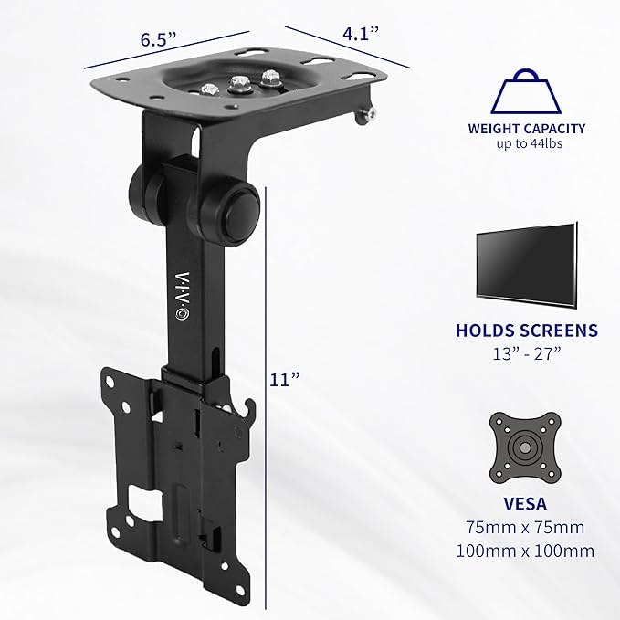 VIVO MOUNT-M-FD27 Manual Folding Ceiling Mount for 13-27 inch Flat Screens, Tilt Roof, Under Cabinet Mount for LCD TVs and Monitors