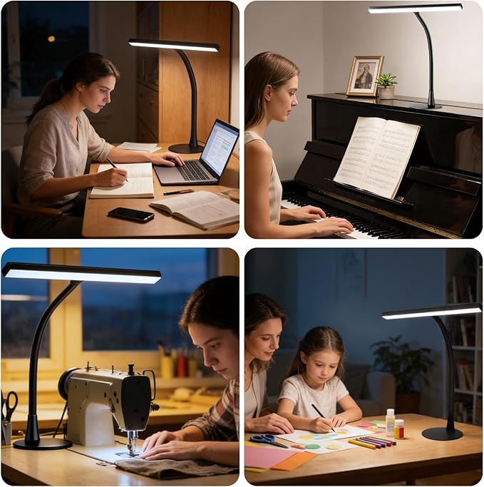 LED Desk Lamp for Home Office, 360° Flexible Gooseneck Desk Light with 3 Color Modes & 10 Brightness, Eye-Caring Adjustable Task Light for for Piano, Computer, Workbench, 10W, 1000LM (Black)
