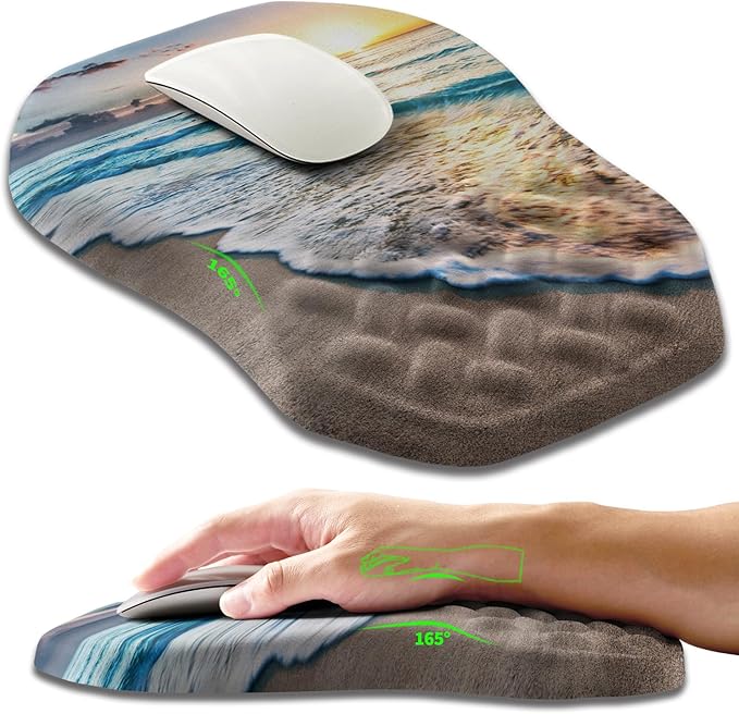 Ergonomic Slope Mouse Pad Wrist Support, Wrist Rest Mousepad for Carpal Tunnel with Massage Bulge and Slow Rebound Memory Foam (12x8 inch, Sunrise Beach)