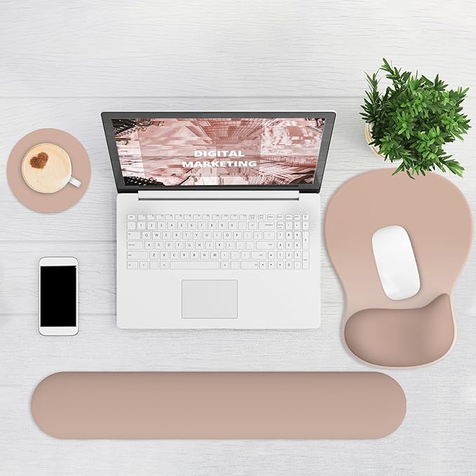 Ergonomic Mouse Pad with Wrist Rest and Keyboard Wrist Rest, Gel Mousepad and Wrist Rest for Computer Keyboard, Non-Slip PU Base, Mouse Pad with Wrist Support for Gaming, Office, Brown