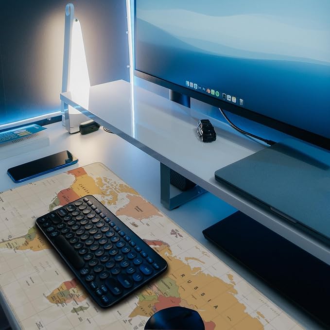 Desk Mat, Yellow Vintage World Map Extended Gaming Mouse Pad Large, 35.4"x15.7" Big Mouse Pad with Non-Slip Base and Stitched Edge, Long Computer Keyboard Mouse Mat for Home Office Work