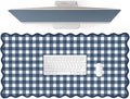 Scalloped‌ Checkered Desk Mat Cute Dark Blue XXL Large Gaming Mouse Pad Gingham Kawaii Cottagecore ‌Vintage‌ Laptop Keyboard Computer Mat for Desktop Aesthetic Desk Pad Accessories Decor