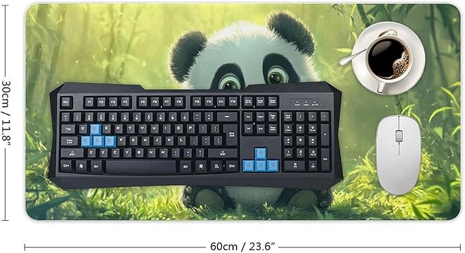 Large Ergonomic Gaming Mouse Pad Panda Joy - Adorable Baby Panda Theme with Non-Slip Base Water-Resistant Surface and Stitched Edges 30x60cm
