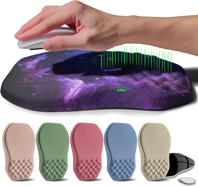 Ergonomic Raised Mouse Pad Wrist Support with Bilateral Slope Memory Foam Mousepad for Wrist Rest and Carpal Tunnel 11.8x7.9〃Galaxy