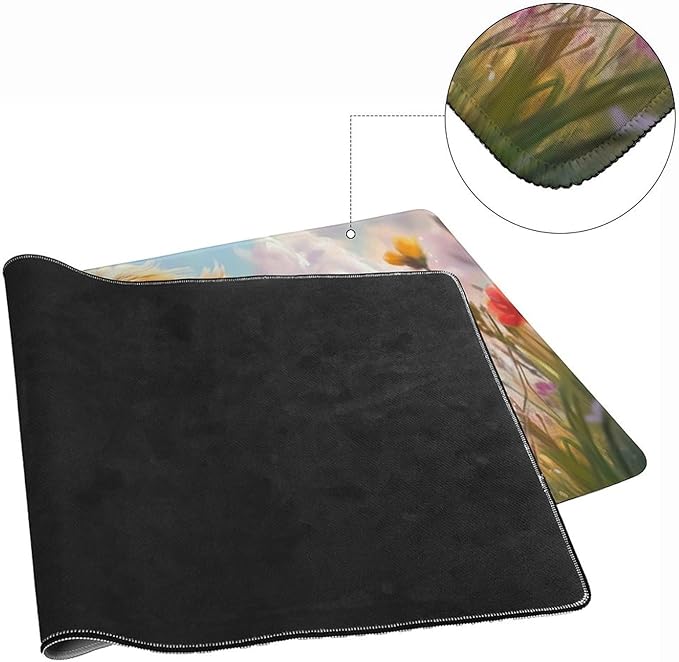 Large Ergonomic Gaming Mouse Pad Charming Fluffy Dog in Bright Meadow - Cute Pet Theme with Non-Slip Base Water-Resistant Surface and Stitched Edges 40x90cm