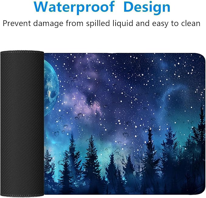 Starry Sky Forest Desk Pad Mouse Pad Moon Stars Galaxy Forest Aurora XL Mouse Pad Large Mousepad Extended Laptop Keyboard Mat Gaming Desk Pad Mouse Mat 31.5"x11.8" Office Computer Keyboard Laptop Home