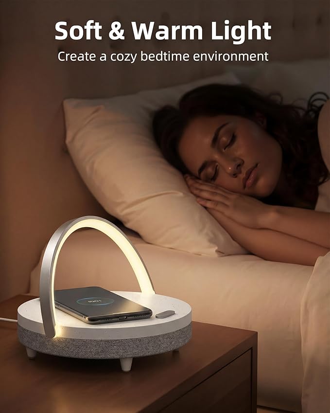 EZVALO Gifts for Women, 4-in-1 Bedside Lamp with Dimmable Night Light, Bluetooth Speaker, Charging Station and Phone Holder, Birthday Gifts for Mom, Teens, Families and Friends