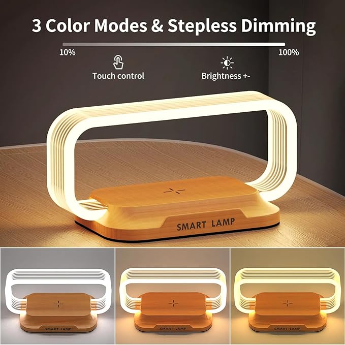 Bedside Table Lamp Wireless Charger, Touch Nightstand Lamp with USB Port Desk Lamp with Modern LED Light Dimmable for Bedroom, Living Room, Office, 3 Way Touch Control Stepless Dimming