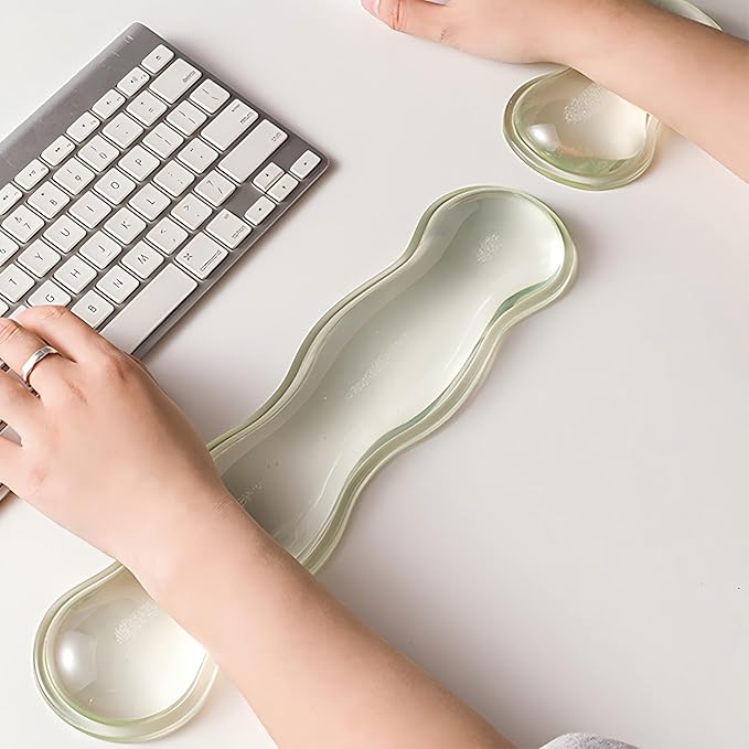 Gel Keyboard Wrist Rest Set, Clear Wrist Rest for Keyboard and Mouse, Ergonomic Keyboard Mouse Wrist Rest for Typing, Suitable for Office, Gaming, Computer, Laptop - Transparent Green