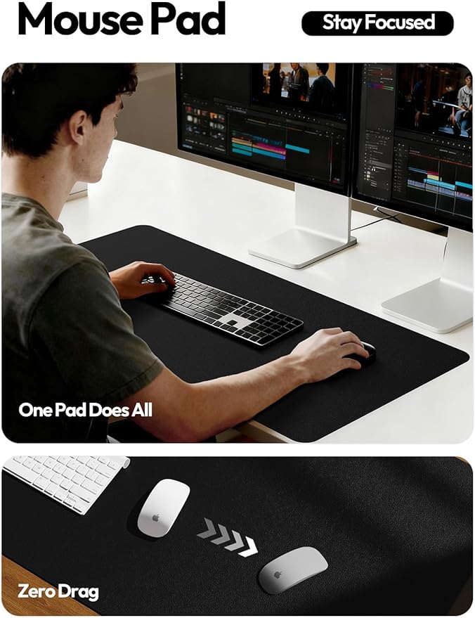 YSAGi Leather Desk Pad Protector, Office Desk Mat, Large Mouse Pad, Non-Slip PU Leather Desk Blotter, Laptop Desk Pad, Waterproof Desk Writing Pad Office and Home (Black, 35.4" x 17")
