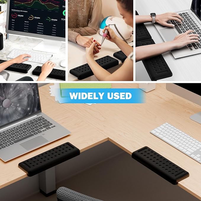 Leolee L-Shaped Desk Elbow Pads for Desk, Black Memory Foam Arm Rest for Desk with Non-Slip Base, Ergonomic Desk Edge Cushion, Wrist Rest for Computer Keyboard, Typing, Office, Home (2 Piece)
