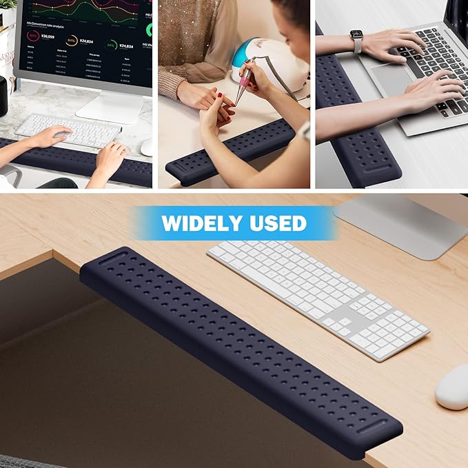 Leolee L-Shaped Desk Long Wrist Rest Elbow 60CM, Deep Blue Memory Foam Arm Rest for Desk with Non-Slip Base, Ergonomic Desk Edge Cushion, Wrist Support for Computer Keyboard, Typing, Office, Home