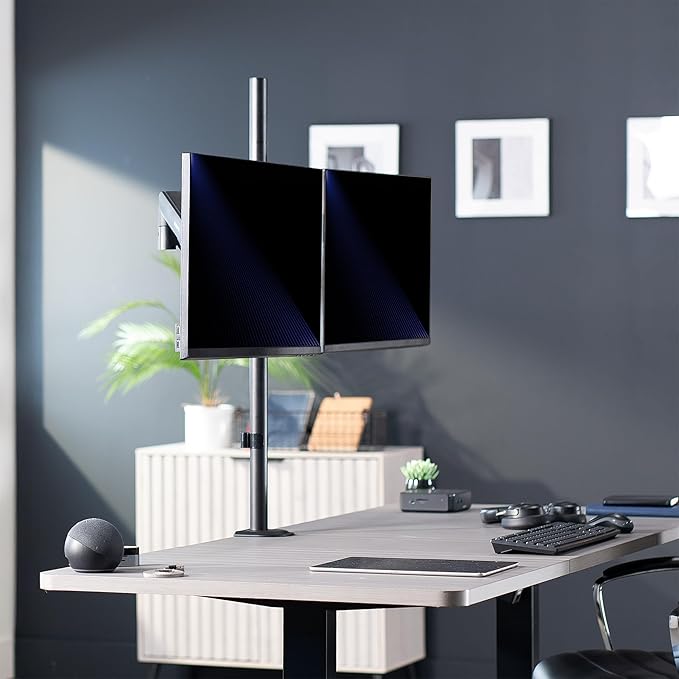 VIVO Dual Monitor Arm Extra Tall Mount for Screens up to 32 inches, Mechanical Height Adjustment, Full Articulating Heavy Duty VESA Stand with Desk C-clamp and Grommet, STAND-V012K