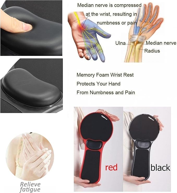 LL-COEUR Memory Foam Arm Support Wrist Rest for Table and Chair, Ergonomic Armrest Desk Extender, Multifunctional Computer Mouse Pad (red)