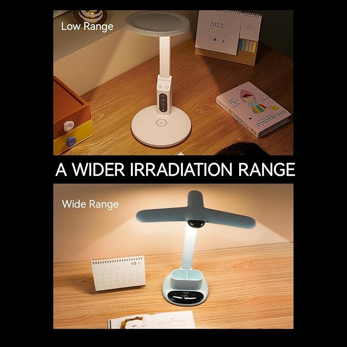 VAVOFO LED Desk Lamp 6785-2700-7000K Adjustable Color Temperature, 700 Lumens, Dual-Head Design, Pen Holder, USB-C Charging, 2400mAh Battery, 2.5hrs Wireless Use (Blue)