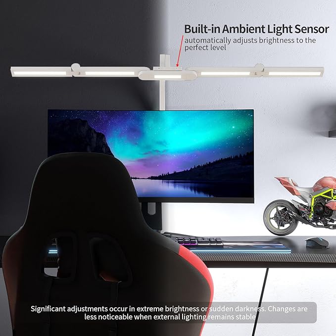 Led Desk Lamp with Clamp, 41" Architect Desk Lamp, 24W Ultra Bright Auto Dimming Computer Light, Eye-Caring Task Lamp for Home Office, Reading, Study, Dual Monitors, Workbench
