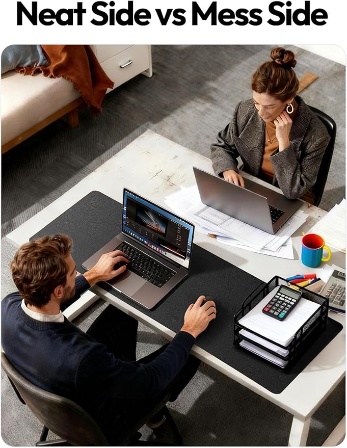YSAGi Leather Desk Pad Protector, Office Desk Mat, Large Mouse Pad, Non-Slip PU Leather Desk Blotter, Laptop Desk Pad, Waterproof Desk Writing Pad Office and Home (Black, 35.4" x 17")