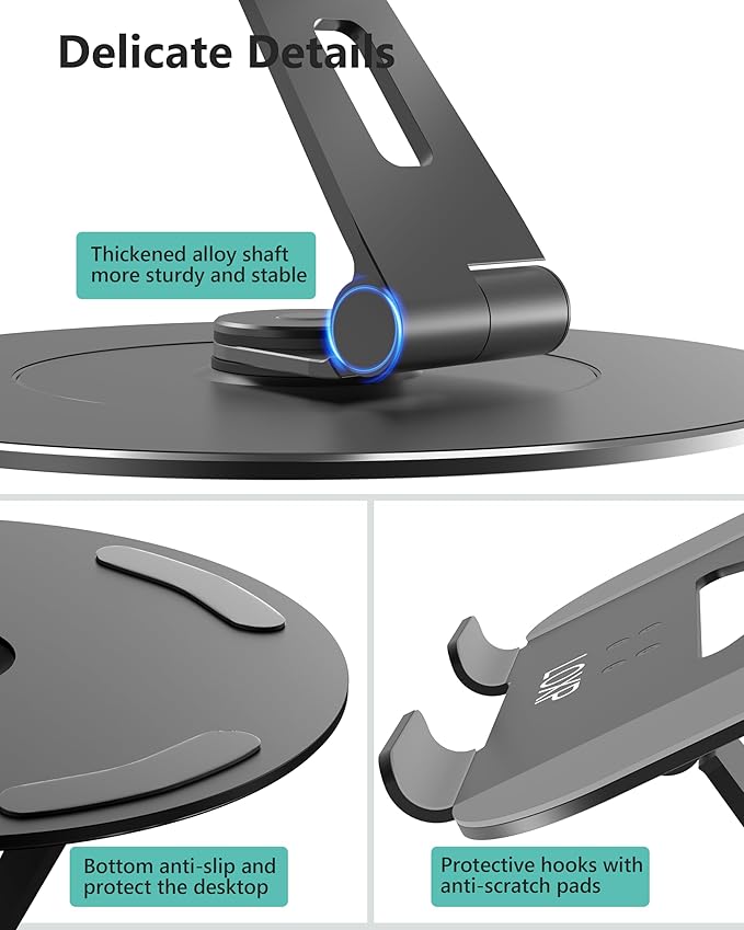 Ultra-Stable Laptop Stand for Desk with Larger Base, Desktop Organizer, Military-Grade Aluminum Anti-Loosening Structure - Height Adjustable Lectern Stand Suitable for 10-17.3 inch