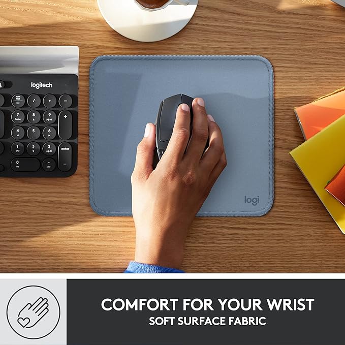 Logitech Mouse Pad - Studio Series, Computer Mouse Mat with Anti-Slip Rubber Base, Easy Gliding, Spill-Resistant Surface, Durable Materials, Portable, in a Fresh Modern Design, Blue Grey