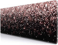 IMAYONDIA Gaming Mouse Pad, Large Non-Slip Rubber Base Mousepad with Stitched Edges, Keyboard Mouse Mat Desk Pad for Work, Game, Office, 31.5x11.8 Inch - Rose Gold Black Glitter Luxury