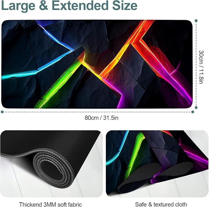 Energy Bar Extended Gaming Mouse Pad 31.5x11.8inches Large Desk Mat Anti-Slip Rubber Base & Durable Stitched Edges for Gamers Smooth Mouse Writing Surface for Desk Office/Home