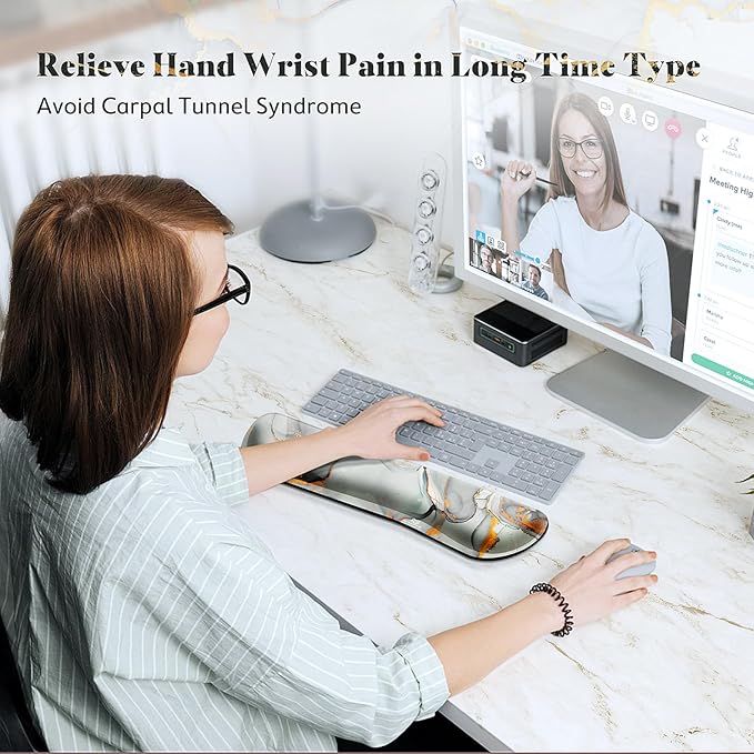 Gimars 17.3'' Extended Keyboard Wrist Rest Pad with 63D High-Density, Firm Memory Foam, Anti-Slip Rubber Base and Ergonomic Design for Typing,Office,Gaming,Computer, Laptop,Cloud Gray Gold