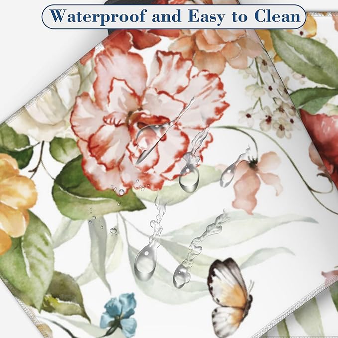 Large Mouse Pad Watercolor Flowers with Butterfly Extended Gaming Mousepad Waterproof Desk Pad with Non-Slip Base and Stitched Edge 11.8 x 31.5 Inch Keyboard Mouse Mat for Home Office Decor