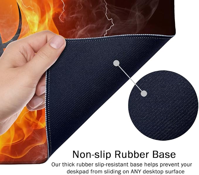 SSOIU Extended Gaming Mouse Pad (35.5x15.7 in), Basketball Ball in Fire and Water Large Non-Slip Rubber Base Mousepad with Stitched Edges, Waterproof Keyboard Mouse Mat Desk Pad for Work, Game, Office