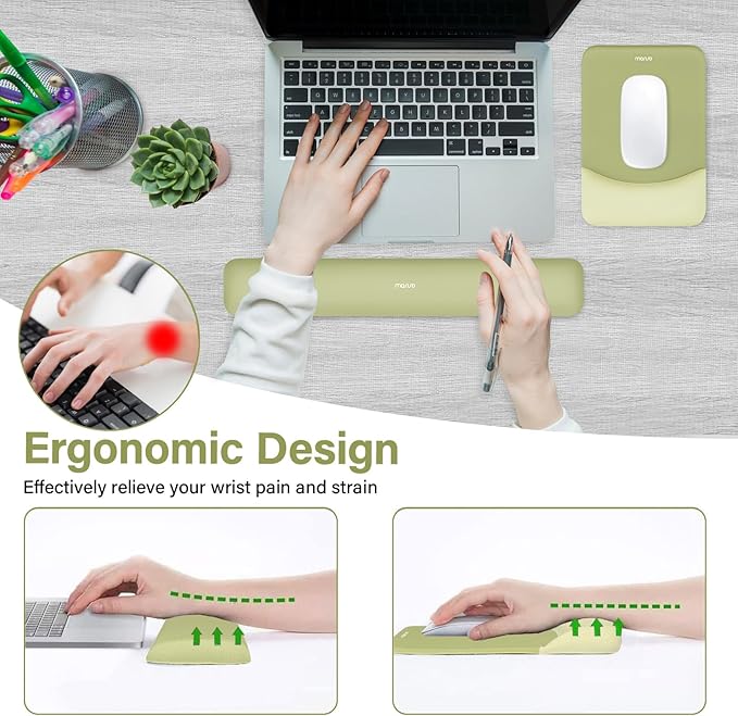MOSISO Wrist Rest Support for Mouse Pad&Keyboard Set, Rectangular Ergonomic Mousepad Non-Slip Base Home/Office Easy Typing Pad with Neoprene Cloth&Raised Silicone Lining, Olive Green