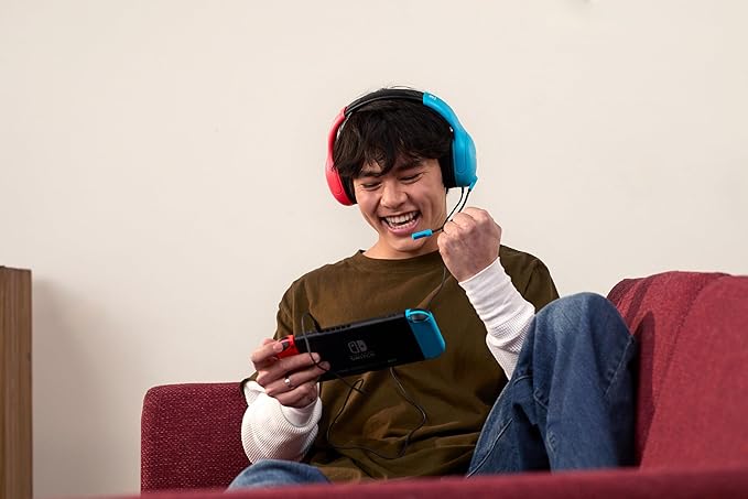 Turtle Beach Airlite Fit Wired Gaming Headset: Officially Licensed for Nintendo Switch, Nintendo Switch 2/Lite/OLED Model - Flip-to-Mute Mic, Over-Ear Comfort Cushions, 40mm Speakers - Neon Blue & Red