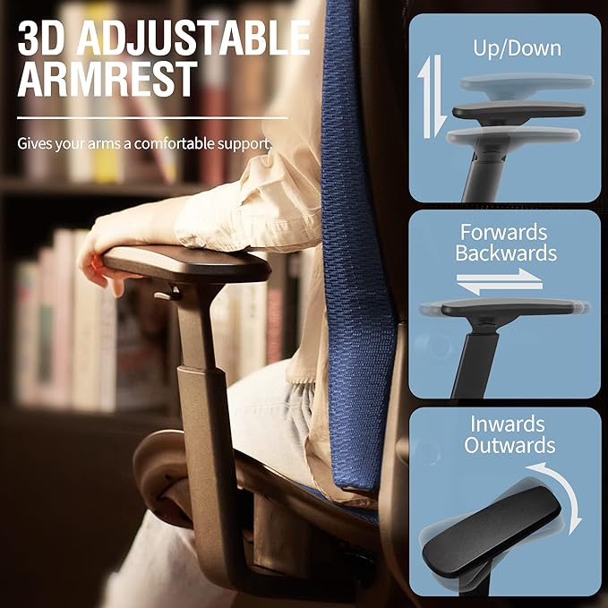 ELABEST Mesh Office Chair,Ergonomic Computer Desk Chair,Sturdy Task Chair- Adjustable Lumbar Support & Armrests,Tilt Function,Comfort Wide Seat,Swivel Home Office Chair (Blue)