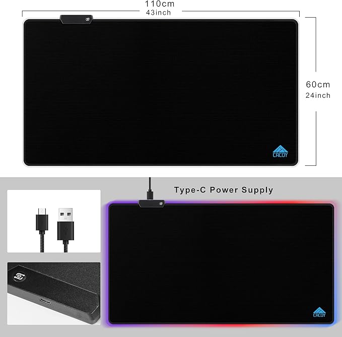 Cacoy 43" x 24" RGB Large Gaming Mouse Pad, LED Extended Mousepad with Superior Micro-Weave Cloth and Non-Slip Base, Stitched Edges Water Resist Keyboard Pad, XXL RGB Desk Pad for Office & Home, Black