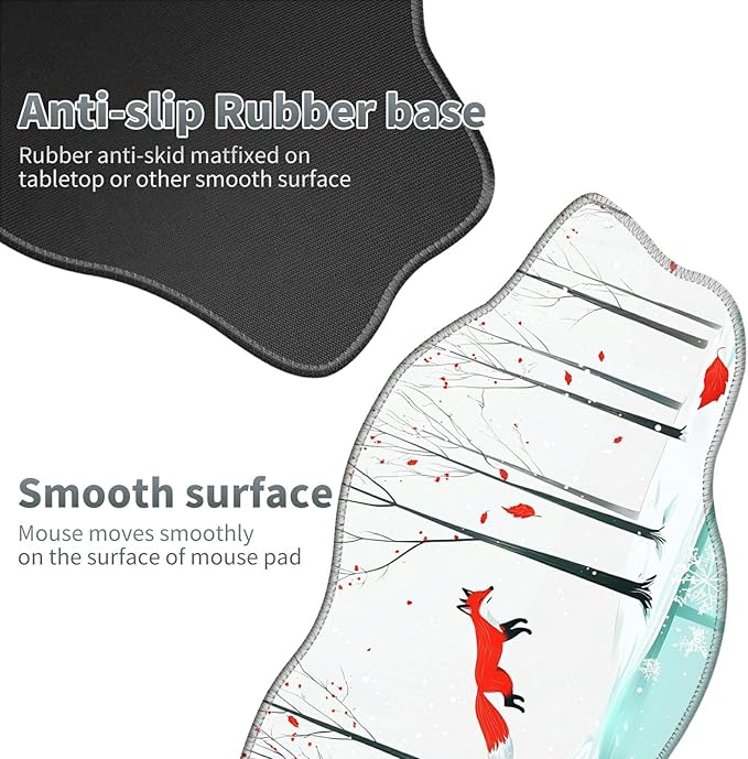 Winter Forest Fox Large Gaming Mouse Pad Plus a Coaster, 35.4 x 15.7 inches Desk Mat Extended XXL Mousepad with Stitched Edge Non-Slip Rubber, Desk Pad Computer Mouse Mat for Home Office