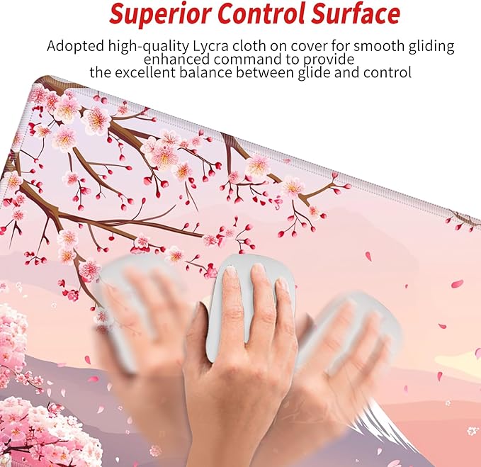 Gaming Mouse Pad Cherry Blossom Desk Mat Sakura Mousepad XL Desk Pad 24x12 Computer Mat Large Mouse Pads for Wireless Mouse Office Laptop Accessories Gift